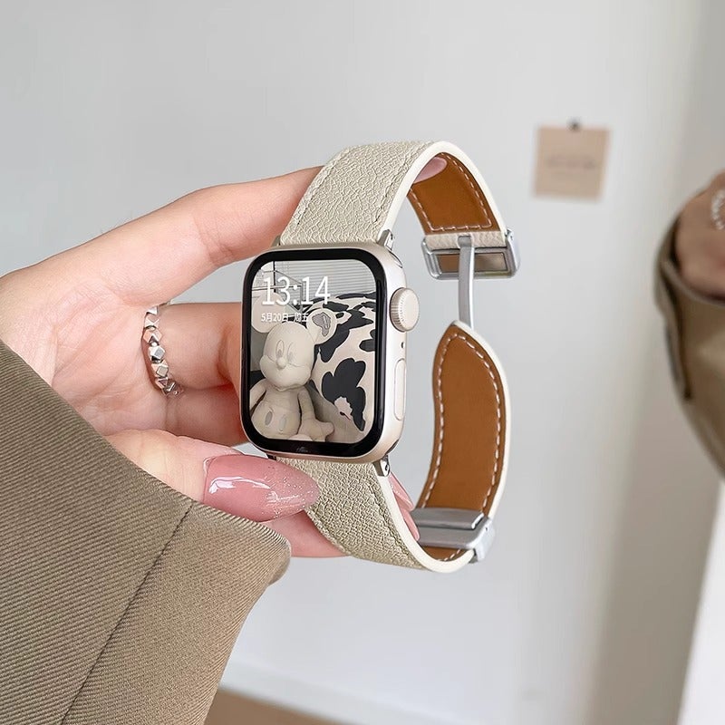 For Iwatchs8 Strap Genuine Leather Apple S10 Magnetic Buckle S9S6 Hand 54 Girls Watch With Niche High - Image 4